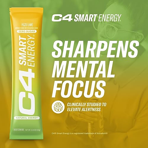 CELLUCOR C4 SMART ENERGY POWDER STICK PACKS – SUGAR FREE PERFORMANCE FUEL & NOOTROPIC BRAIN BOOSTER, COFFEE SUBSTITUTE OR ALTERNATIVE | YUZU LIME – 14 COUNT