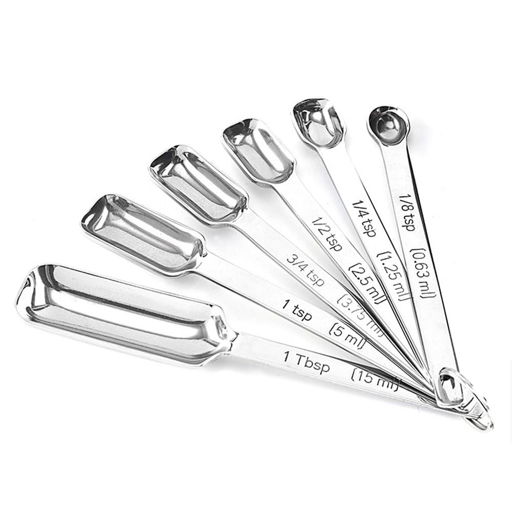 Measuring Spoon Set, 6 Pcs Stainless Steel Stackable Measuring Spoons with Etched Markings, Kitchen Utensils Measuring Tools for Baking, Liquid and Solid