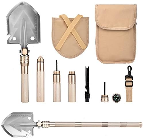 Donnagelia 74cm Military Folding Multifunctional Shovel Stainless Steel Spade with Aluminum Handle Carrying Bag for Camping Hunting Fishing Gardening