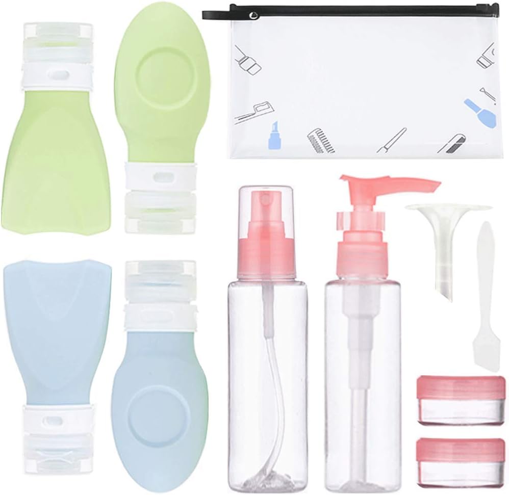 Travel Size Bottle Set 10 Pack TSA Approved Travel Container Leak Proof Refillable Silicone Squeezable Travel Tube & Plastic Bottle BPA Free Empty For Toiletries Cosmetics Shampoo With Bag 2oz & 3.4oz