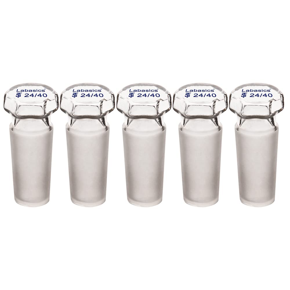 Labasics 5-Pack Glass Hex Head Hollow Glass Stopper, Hexagonal Head Glass Hollow Stopper for 24/40 Outer Joint Glass with Closed Bottom