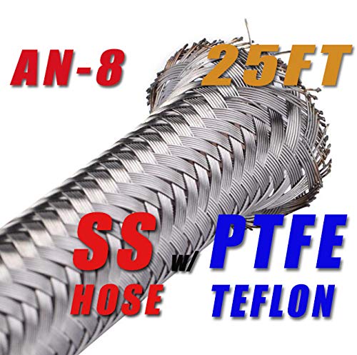 AN 8 8AN 7/16" 11mm Stainless Steel PTFE Teflon Ethanol E85 Fuel Oil Hose Line 25ft PTFEAN8-025