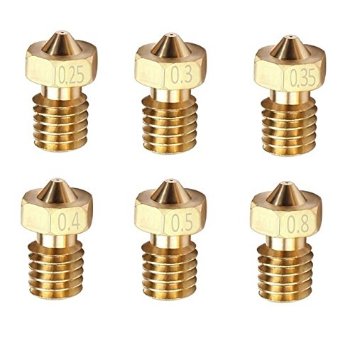 Mercurry E3DV6 Brass Nozzle 0.25mm,0.3mm,0.35mm,0.4mm,0.5mm,0.8mm Copper Nozzle For 1.75mm Filament Extruder Print Head Best Quality For 3 D Printer Accessories(6pcs)