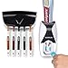 WARMLIFE Toothpaste Dispenser Toothbrush Holder Natural Wheat Straw Anti-dust with 3 Cups Easily Wall Mounted Electric Toothbrush Storage Set (Black)