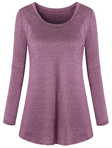 Soogus Activewear for Women, Yoga Tops Long Sleeve Gym Sports Workout T Shirts Loose Fit Running Tee Blouse Breathable Round Collar Wicking Tshirts Essentials Exercise Clothes Purplish Red Large