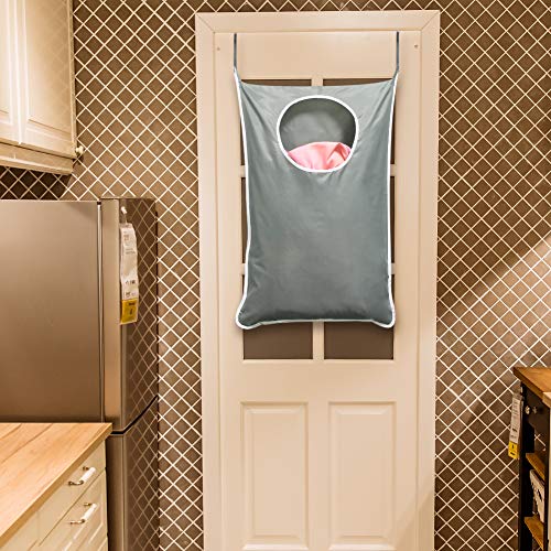 DiGiCare Door Hanging Laundry Hamper Bag, Space Saving Wall Hanging Laundry Basket Laundry Bag With 2 Stainless Steel Hooks, 2 Suction Hooks for Door, Wall, Nursery Room, Dorm, Travel (Gray) - Thumbnail 7