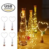 COSOON 4 PCS Wine Bottle Cork Lights, USB Powered Rechargeable Copper String Lights - 15LED 28Inch Wire String Lights for Bottle DIY, Wedding, Halloween, Christmas, Party Decor (USB Warm White) T014