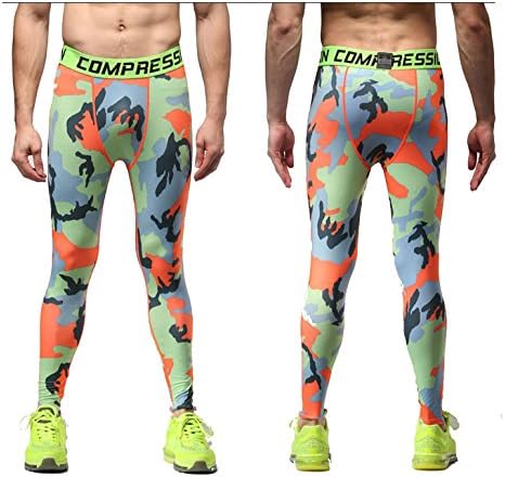 B Dressy Camouflage Fitness Pants Men Elastic Quick-Drying Sports Running Cycling Basketball Exercise Tights,Orange Camouflage,XL