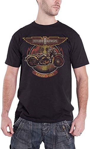 The Doobie Brothers T Shirt Motorcycle Tour 87 Band Logo Official Mens Black