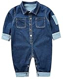 Toddler Baby Boys Girls Long Sleeve Denim Romper Jumpsuit Outfit Clothes,3-6 Months,Dark Blue