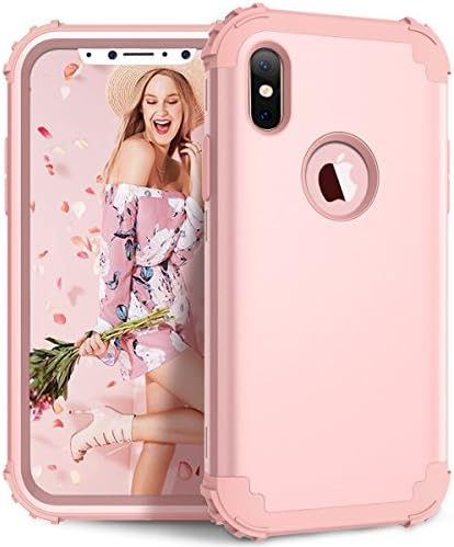 iPhone X Case, Arukas Three Layer Heavy Duty Hybrid Sturdy Armor High Impact Resistant Shock Absorption Scratch Resistant [Drop Protection] Cover Case For iPhone X (rose gold)