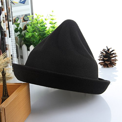 EOZY Girls Wool Felt Roll Brim Bowler Derby Hats Billycock Cloche 21" (Black 2)