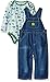 John Deere Boys' Farm Equipment Print Overall Set with Bodyshirt, Blue/Indigo, 9-12 Months