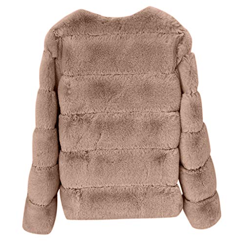 Plus Size Faux Fur Coat Women Thicken Winter Warm Comfort Outerwear Open Front Cardigan Overcoat Jacket - Limsea Khaki - Thumbnail 3