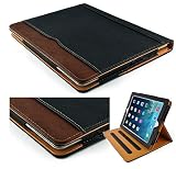New S-Tech Black and Tan Apple iPad 9.7 5th Generation 2017 / 6th Generation 2018 Model Soft Leather Wallet Smart Cover with Sleep/Wake Feature Flip Case