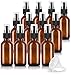 JUVITUS 2 oz / 60 ml Amber Glass Boston Round Bottle with Black Treatment Pump (12 Pack) Refillable Empty Storage Containers
