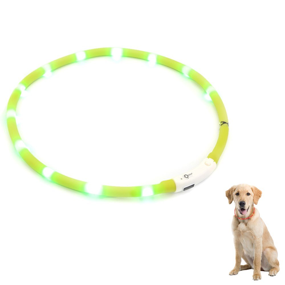 ZOGIN LED Pet Dog Collar, USB Rechargeable LED Dog Safety Flashing Light Collar-Green