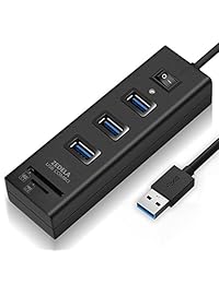 Zedela - Hub USB 3.0, lector de tarjetas SD 3.0 con ranura para tarjetas SD TF Micro SD y 3 puertos USB 3.0, lector USB de 5 Gbps para ordenador portátil, Windows, iMac, MacBook Pro Air, IdeaPad con interruptor de alimentación