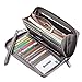 Women RFID Blocking Wallet Genuine Leather Zip Around Clutch Large Travel Purse Grey
