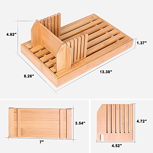 Bamboo Manual Adjustable Foldable Bread Machine Bread Slicer For Homemade Bread With Crumb Catcher Tray AND Eliminating The Generation Of Wood Chips By ISINO - Thumbnail 4