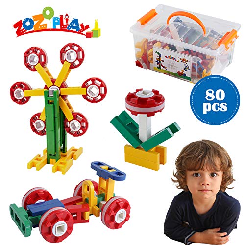 ZoZoplay STEM Learning Toy Engineering Creative Construction Building Blocks Kids Educational Toy Set for Boys and Girls Ages 3 4 5 6 7 8 9 Yr Old (80 PCS)