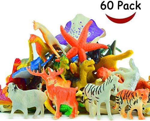 AMGlobal Animals Figure, Jungle Animals Toys Set, 60 Pack Assorted Mini Plastic Animal Toy Set, Realistic Wild Animal, Farm Animal Toy, Party Favors Toys, Educational Toy, Bath Toy For Kids Children