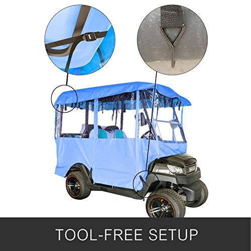Popsport 4 Passenger Golf Cart Cover Driving Enclosure Straps Golf Cart Quick Fit Cover Clear PVC Window Golf Cart Cover for EZ GO and Club Car (Blue) - Thumbnail 5