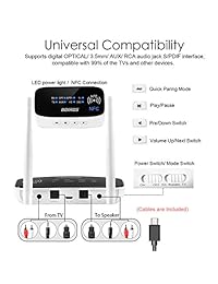 Receptor transmisor Bluetooth 5.0, aptX HD de largo alcance de baja latencia Dual Link 3 en 1 Adaptador de audio Bluetooth Óptica AUX RCA 3.5mm para TV Audio Sistema de alta fidelidad para el hogar Equipo de música para audífonos Amplificador de bocina
