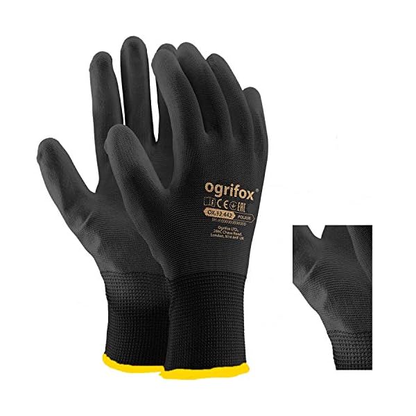 LTD Arbeitshandschuhe, PU-beschichtetes Nylon, Schwarz, 24 Paar Ideal fÃ¼r Gartenarbeit, Bauarbeiter, Mechaniker, runder Ajs LtdÂ® Sticker., schwarz – Bild 5