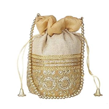 Funkia Ethnic Jute Potli Batwa Pouch Bag with Metal Beadwork Gift for Women