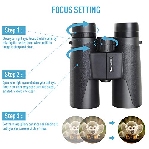 12x42 Compact Binoculars for Adults, Tovendor HD Binoculars FMC Lens BAK4 Roof Prism with Phone Mount Strap Carrying Bag for Hunting, Bird Watching, Concerts and Indoor Outdoor Activities