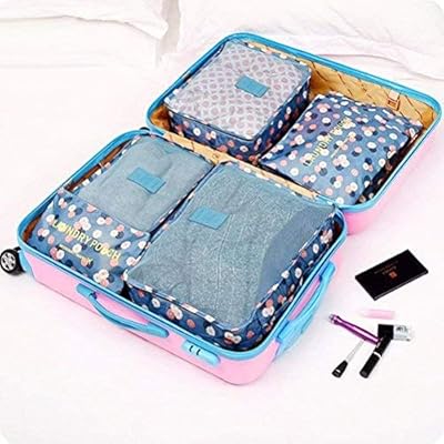 Styleys Polyester, Nylon and Leather Waterproof Blue Floral Travel Garment Bag - Set of 6