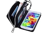 Dreams Mall 2 in 1 PU Leather Wallet Purse Case Protection for Samsung Galaxy S5 with Stand Flip Cover and Strap, Black