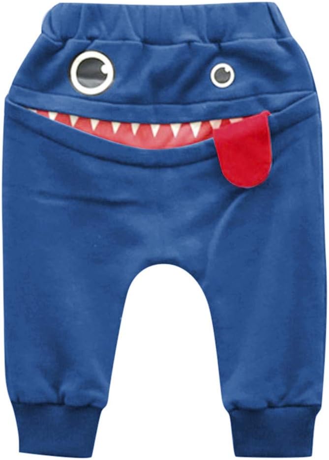kaiCran Unisex Kid Toddler Cotton Harem Pants Elastic Waist Cute Cartoon Shark Tongue Long Trousers Pants 6M-3Y