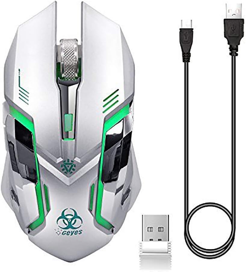 Wireless Gaming Mouse, VEGCOO C8 Silent Click Wireless Rechargeable Mouse with Colorful LED Lights and 2400/1600/1000 DPI 400mah Lithium Battery for Laptop and Computer (C9s Silver)