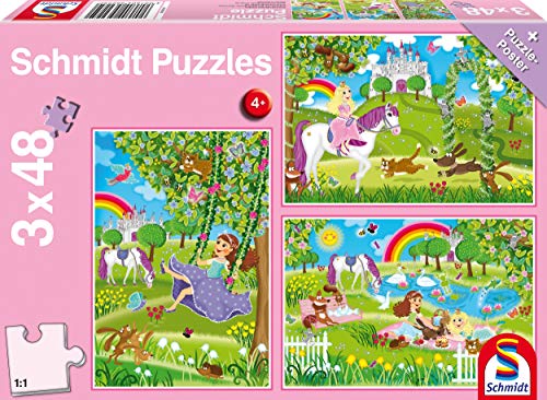 Schmidt Spiele 56225 Prinzessin im Schlossgarten, 3 x 48 Teile Kinderpuzzle