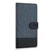 kwmobile Wallet Case for Sony Xperia X - Fabric and PU Leather Flip Cover with Card Slots and Stand - Dark Blue Black
