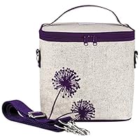 SoYoung Large Cooler Bag - Adult Lunch, Raw Linen, Eco-Friendly, Retro, Leakproof, Easy to Clean - Purple Dandelion