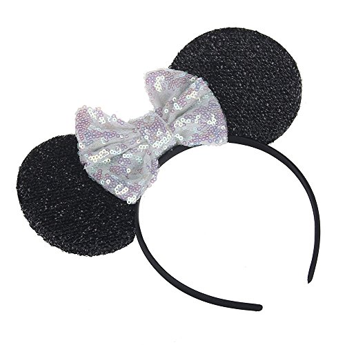 Kewl Fashion Sequins Bowknot Mickey Mouse Ear Headband Headwear for Travel Festivals (White)