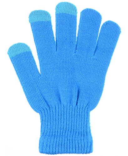 BYOS Unisex Winter Convenient Texting Stretch Magic Gloves for All Touchscreen Devices Smartphone & Tablet Three Fingertips Conductive Tech (Blue)