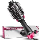 Hair Dryer Brush - One Step Electric Hot Air Brush - Multifunctional Negative Ions Hair Blow Dryer Straightener Brush with Smooth Frizz and Ionic Technology(Pink)
