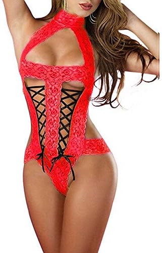 Women Lingerie, CieKen Sexy Beauty 1 Piece Bodysuit High Neck Halter Floral Lace Hollow Babydoll for Ladies Girls