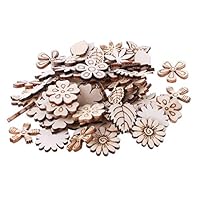 Simdoc 100pcs Wooden Flowers and Leaves Embellishment Wooden Shape Craft for DIY Wedding Christmas Decor