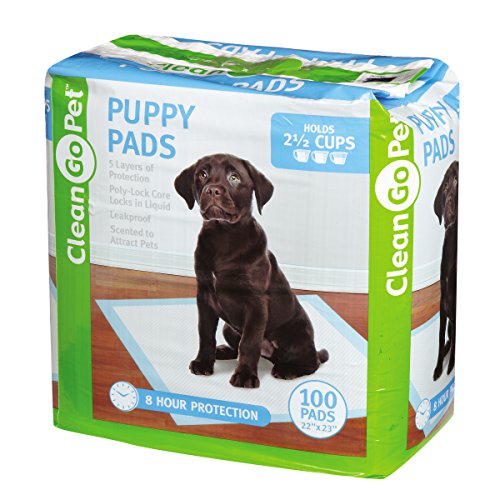 Clean Go Pet Puppy Pads, 100-Pack - Leakproof, Five-Layers, Eight-Hour Protection, Scented to Attract Puppies