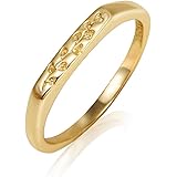 14K Gold Plated Signet Rings for Women Non Tarnish 925 Sterling Silver Dainty Stackable Gold Ring, Waterproof Engraved Flower Thin Band Unique Everyday Jewelry Gift