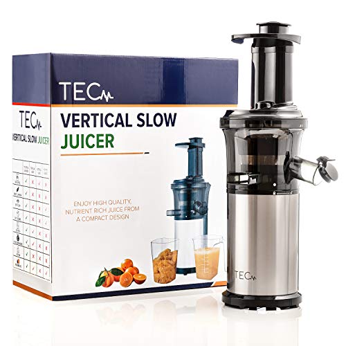 TEC Slow Masticating Juicer - Portable, Compact, Lightweight; Easy to Set Up & Clean; Plus a Powerful, Quiet 200 W Motor [Includes a Cleaning Brush, 2 Stainless Steel Straws, 99.99% Pulp Free Strainer]