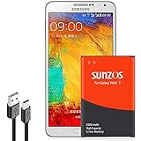 SUNZOS Galaxy Note 3 Battery, 3300mAh Li-ion Replacement Battery for Samsung Galaxy Note 3 [ N9000, N9005 LTE, AT&T N900A, Verizon N900V, Sprint N900P, T-Mobile N900T ] [3 Years Warranty]