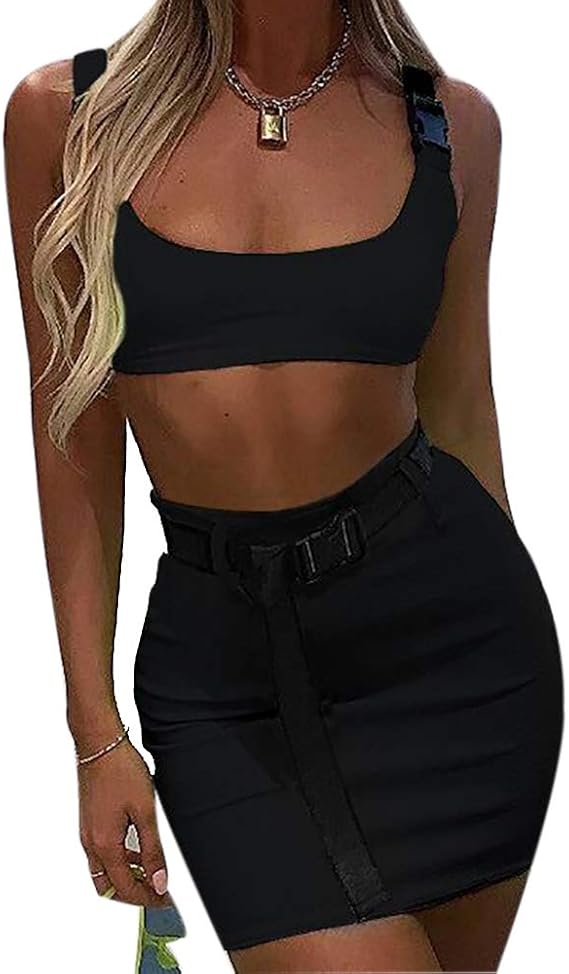 Vertvie Damen Anzug Zweiteilig Bh Set Bauchfrei Hohe Taile Armellos Sommer Weste Top Rock Anzug Sexy Schwarz M Amazon De Bekleidung