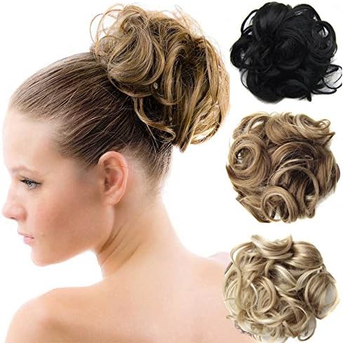 Beauty Wig World Scrunchy Scrunchie Bun Up Do Hairpiece Hair Ribbon Ponytail Extensions Wavy Curly or Messy Color(14H613#Light Blonde)
