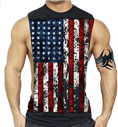 American Flag Muscle Workout T-Shirt Bodybuilding Tank Top USA US(M,Black)